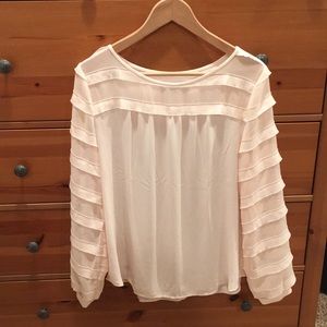 LOFT cream long sleeve blouse with sheer sleeves